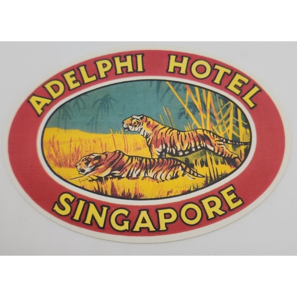 New Vintage style‎ ADEPHI HOTEL SINGAPORE Tiger travel luggage sticker decal